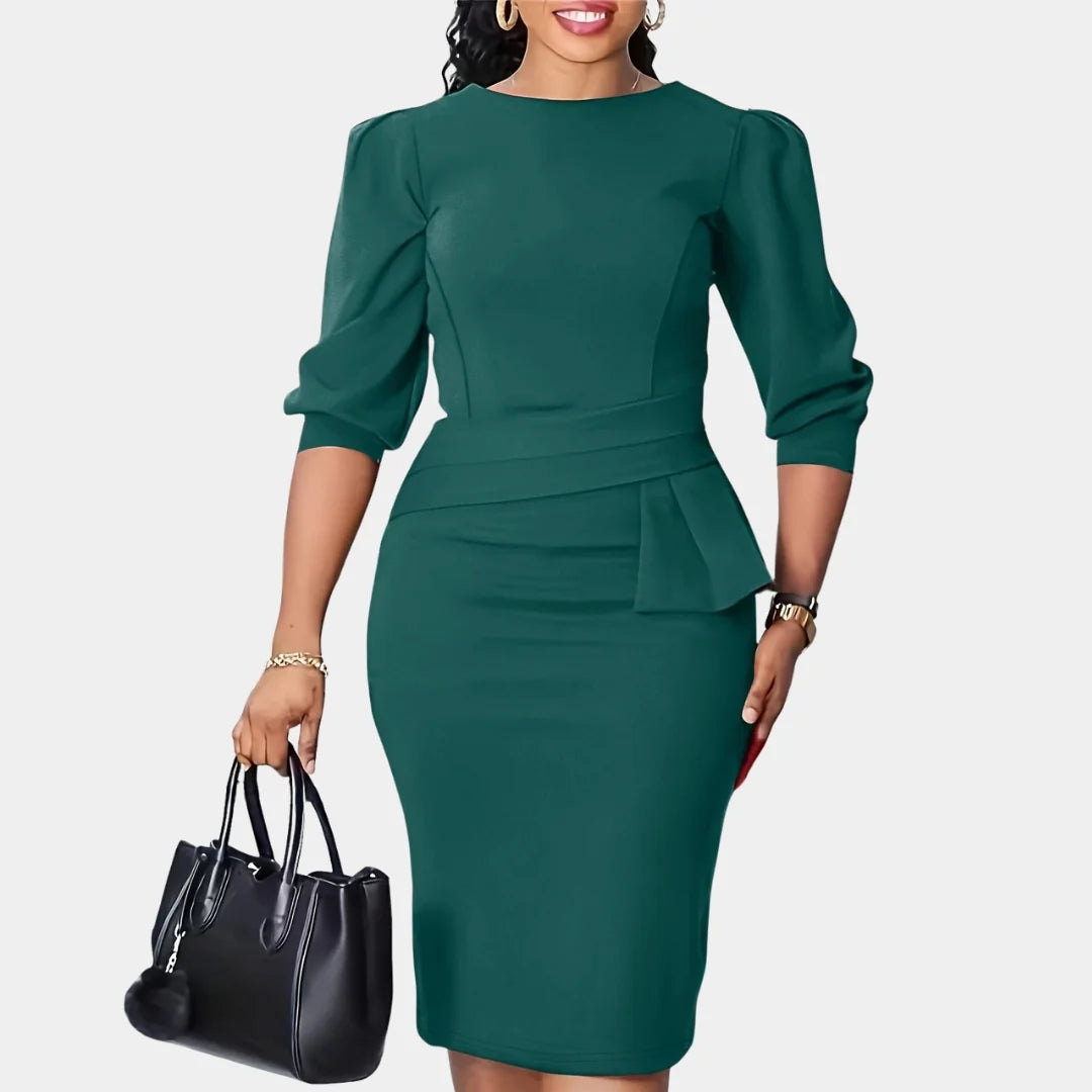 Vestido Midi Peplum con Manga Tres Cuartos 4