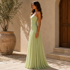 Vestido de Invitada Palabra de Honor con Falda Plisada 4