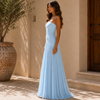 Vestido de Invitada Palabra de Honor con Falda Plisada 7