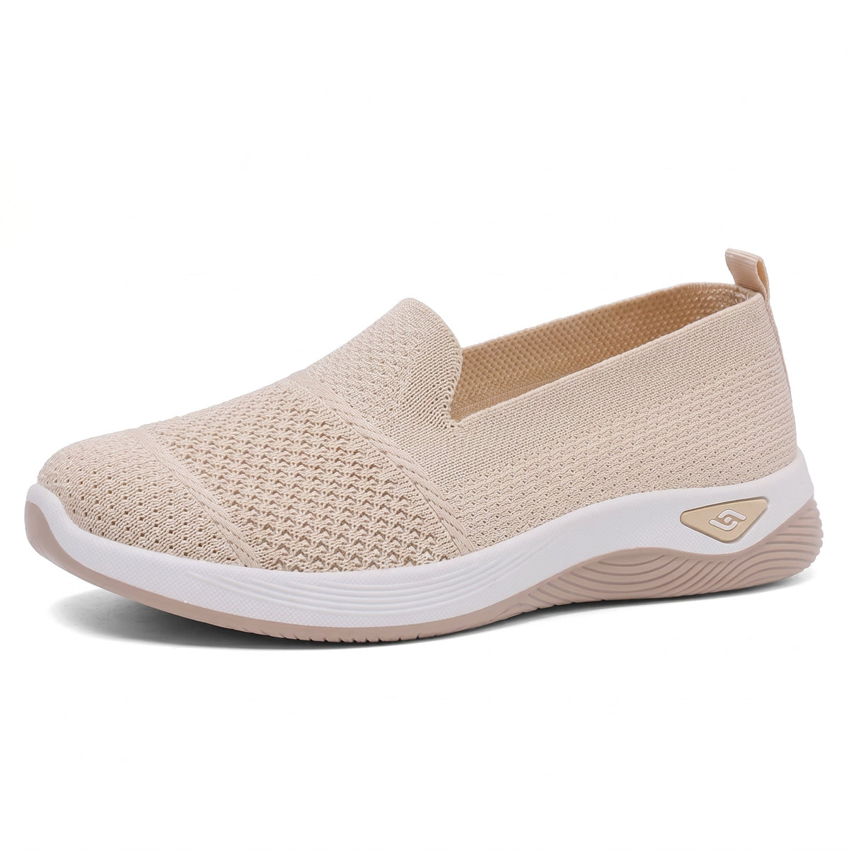 Zapatilla ligera sin cordones con panel elástico, tejido beige y suela blanca