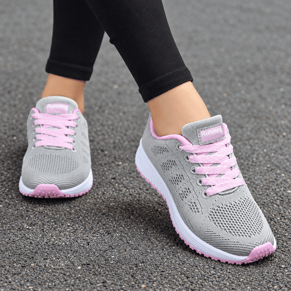 Zapatilla transpirables gris con cordones rosa y suela acolchada