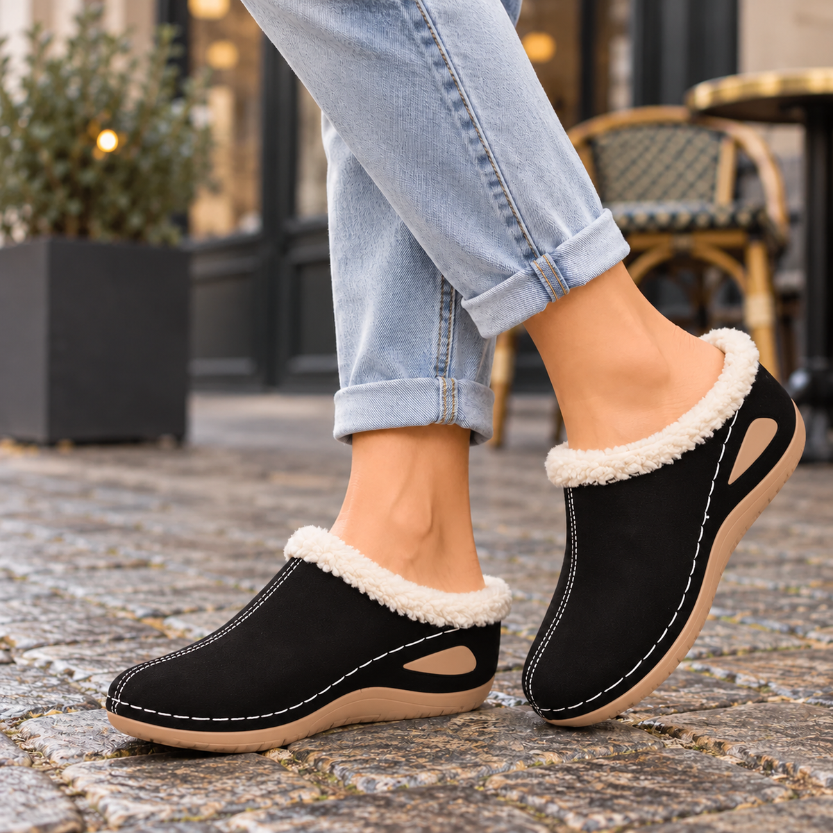 Zapatillas de casa cerradas forradas de borreguito negras