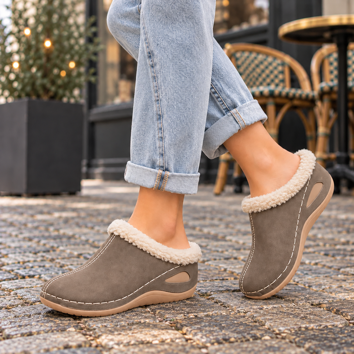 Zapatillas de casa cerradas forradas de borreguito marrón